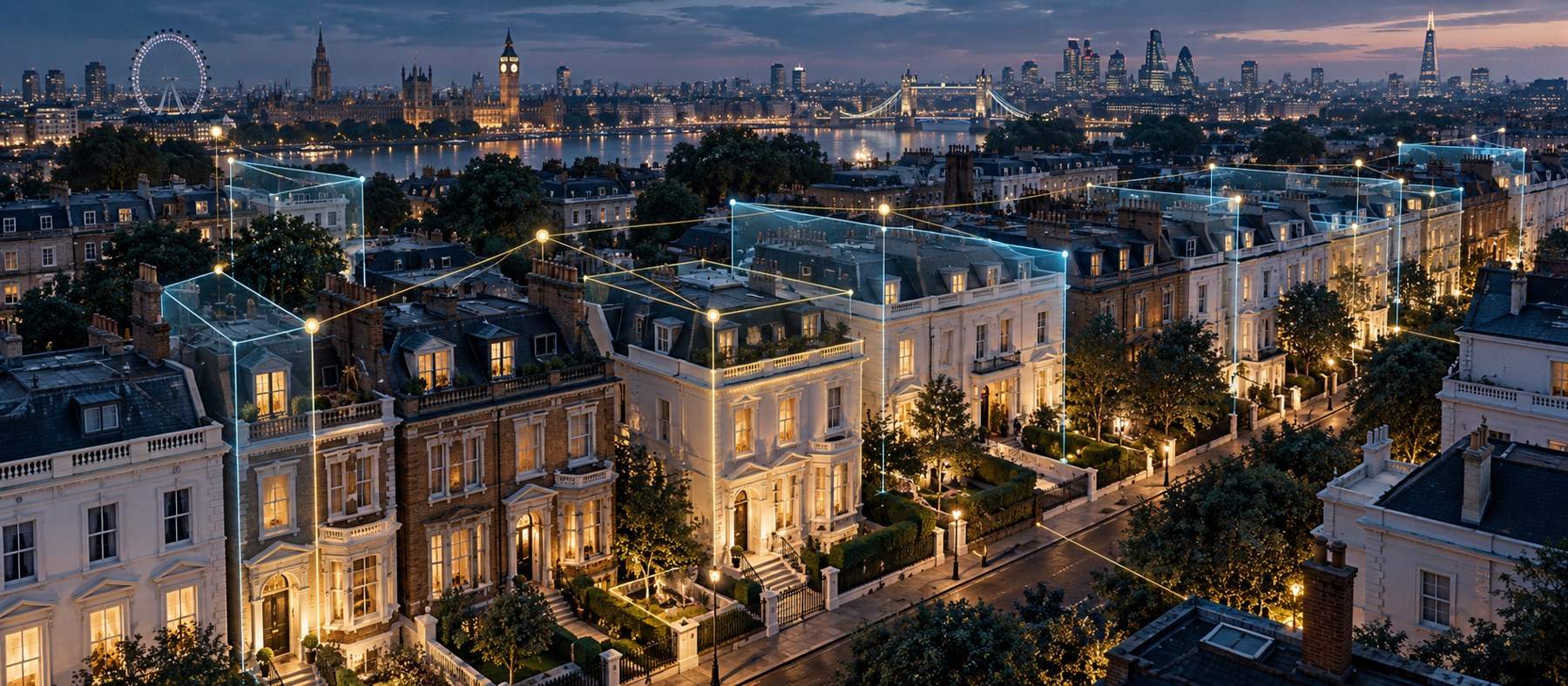 AI-generated illustration of connected intelligence analysing London homes