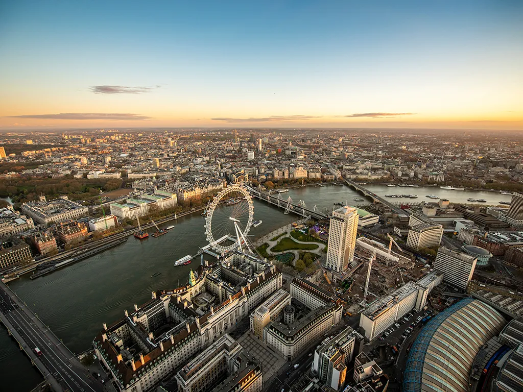 Aerial view of the Thames through London